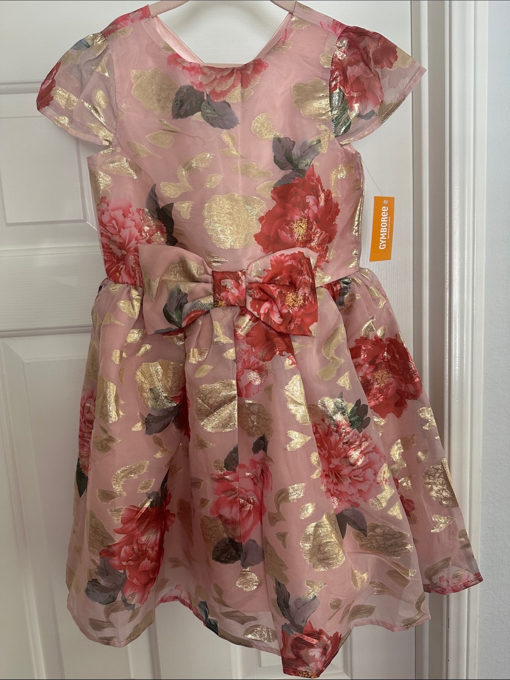 Gymboree Pink Floral Dress with Gold Foil Bow